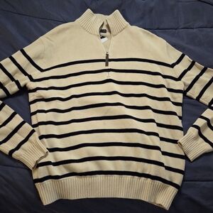 Men's Half-Zip Striped Sweater - Cream/Navy